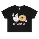 👻🎃 Halloween Ghost & Pumpkin Crop Tee – Boo-tifully Bold